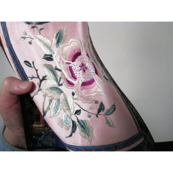 Vintage Asian Chinese Embroidered Silk Art Floral Panel Handmade Textile Square - Picture 4 of 6